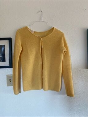 Sezane Pale Yellow Crewneck Button-Front Cardigan